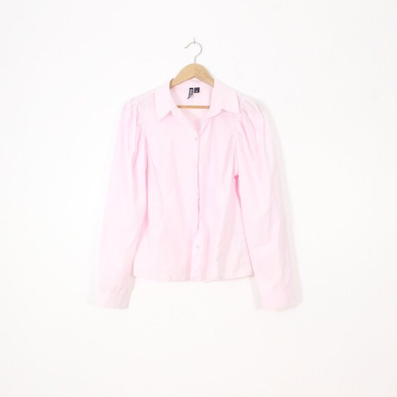 *Pieces Pink Button Up Long Sleeve Blouse - Picture 1 of 5